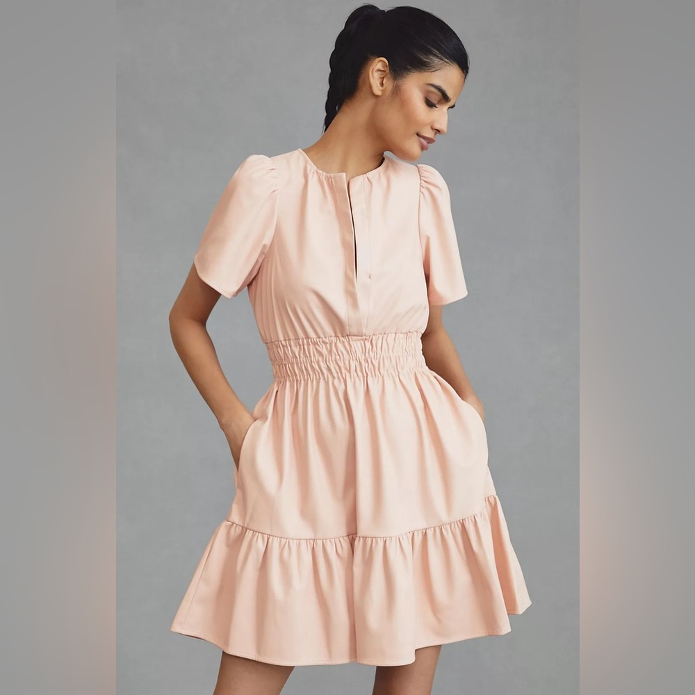 Anthropologie The Somerset Vegan Leather Mini Dress Size M in Pink